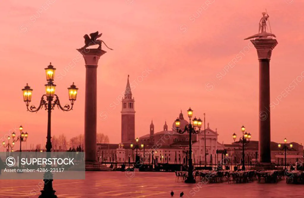 Italy Venice Piazzetta San Marco with Campanile San Marco and the Column of Saint Theodore