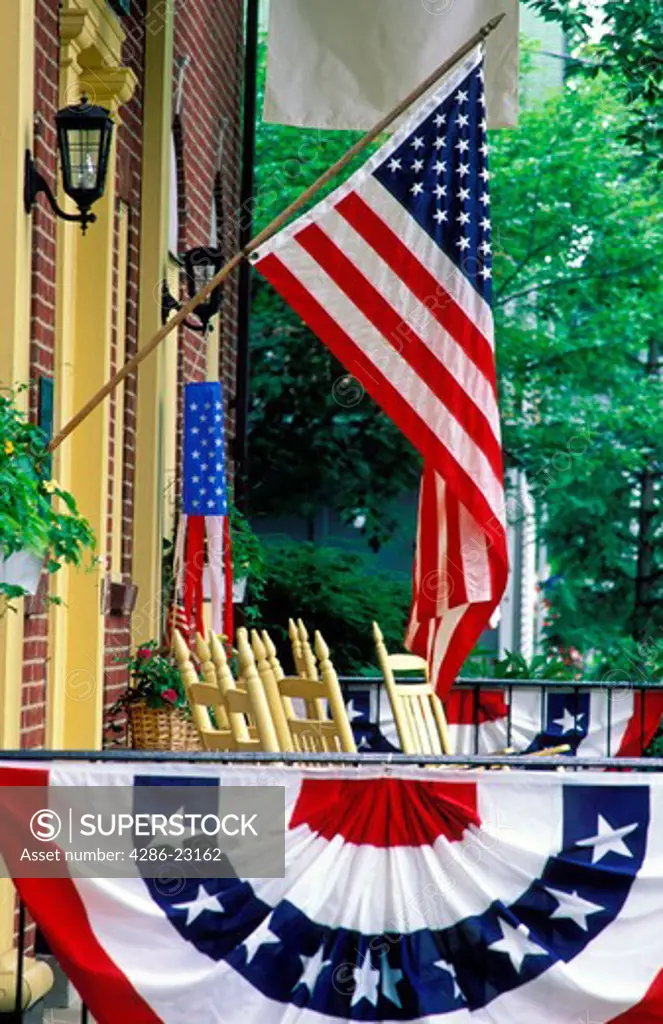 USA New York Chautauqua Flag on porch and bunting