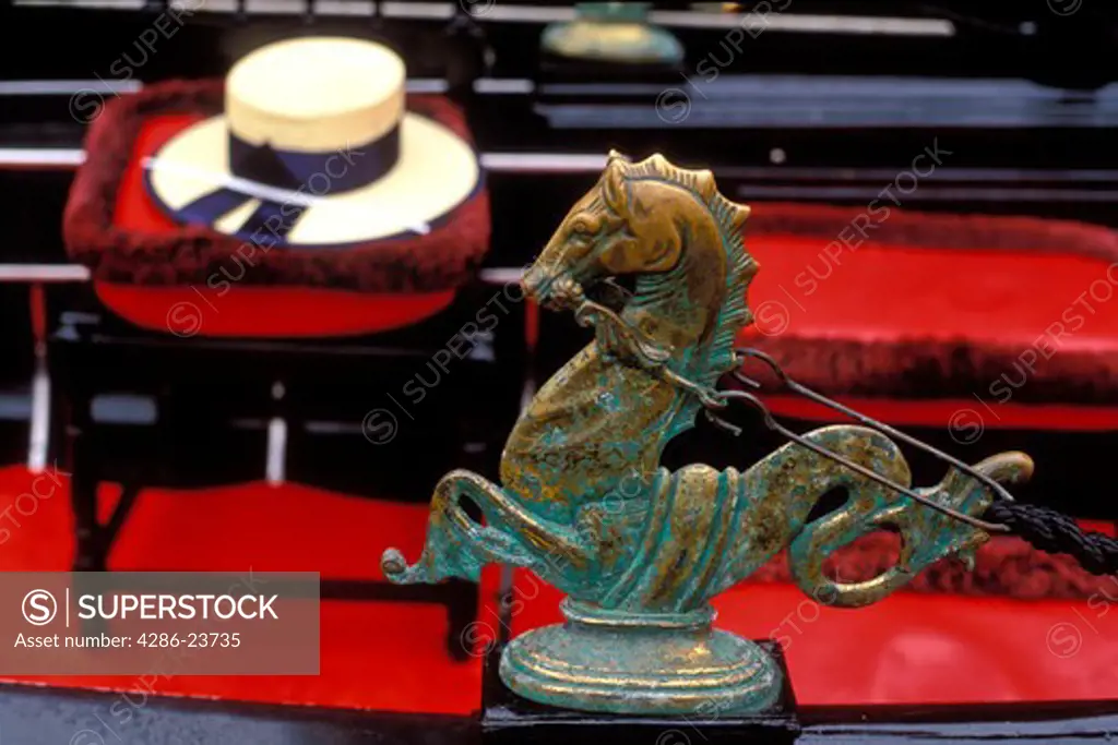 Italy Venice Gondola detail hat and of brass seahorse 