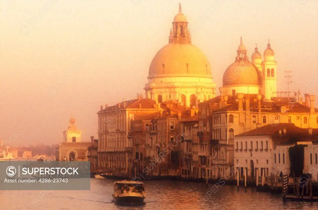 Italy Venice The Grand Canal with Santa Maria della Salute and a vaporetto