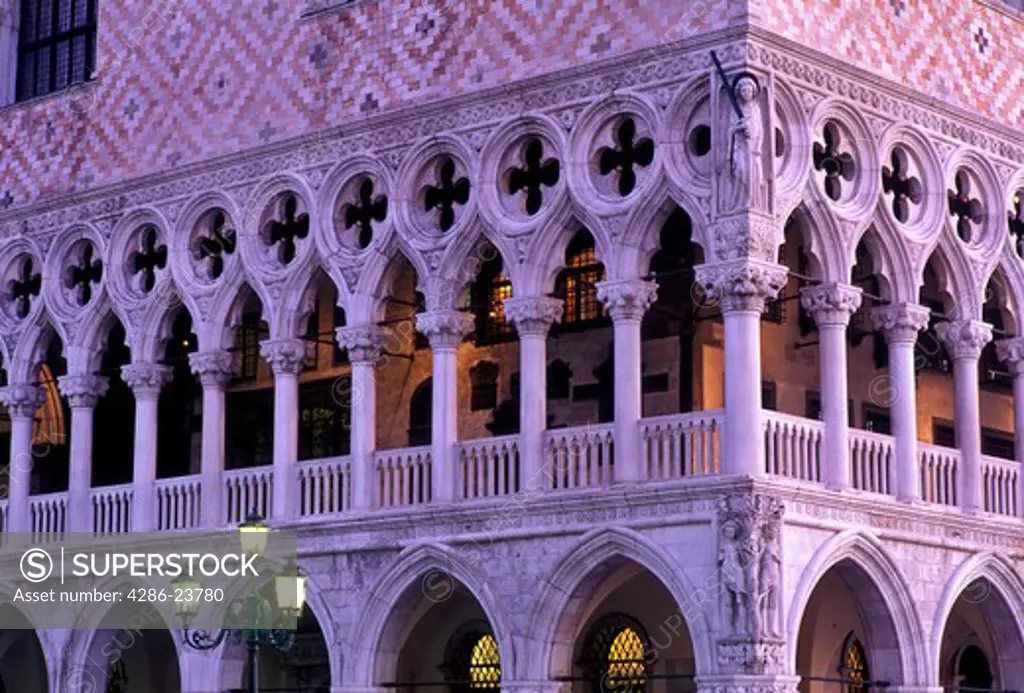 Italy Venice The Doge s Palace Palazzo Ducale Exterior facade of corner with statue of Adam and Eve 