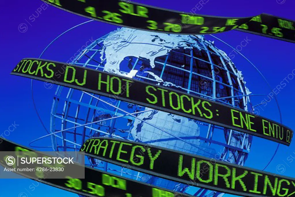 Stock market reader and globe of the world