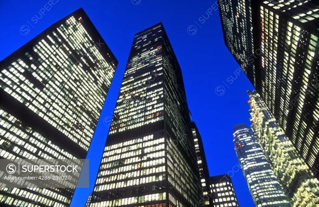 Canada, Ontario, Toronto. office towers in the financial district illuminated at night