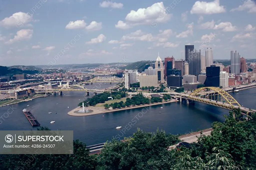 View of the Golden Tirangle of Rivers in Pittsburgh, PA.