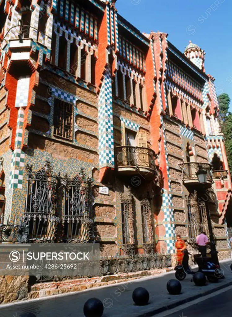 Facade of Vicens House by Gaudi on Ave Carolines in Barcelona