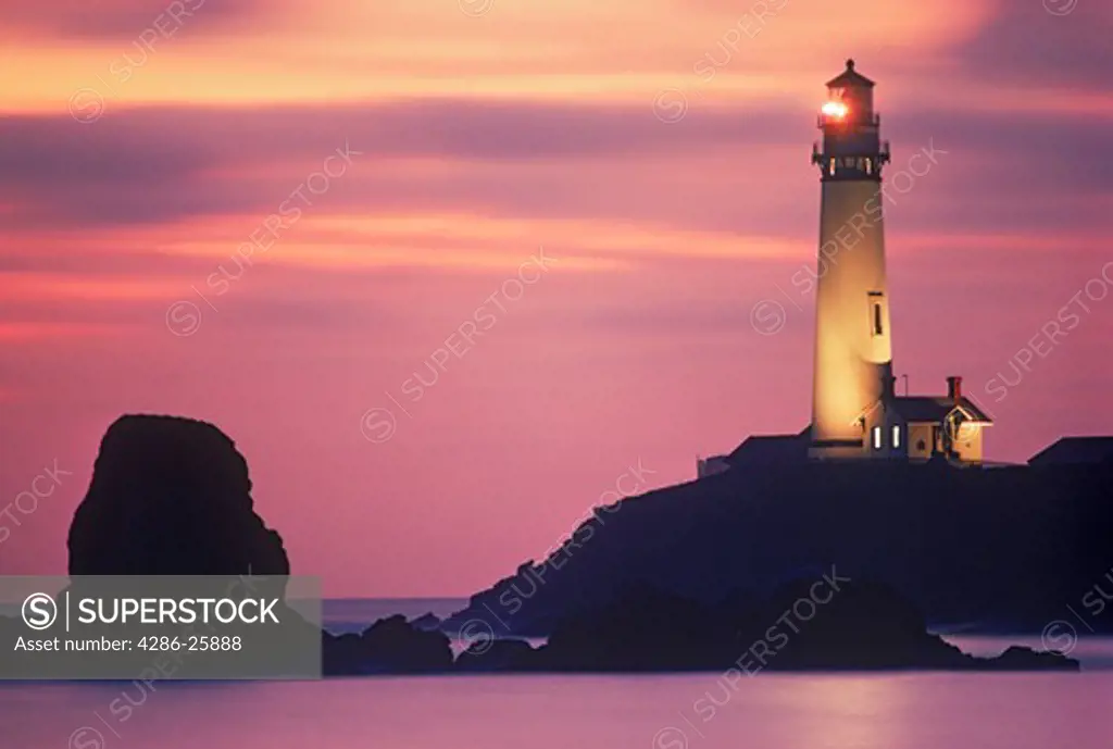 Pigeon Point Lighthouse near Pescadero California at dusk