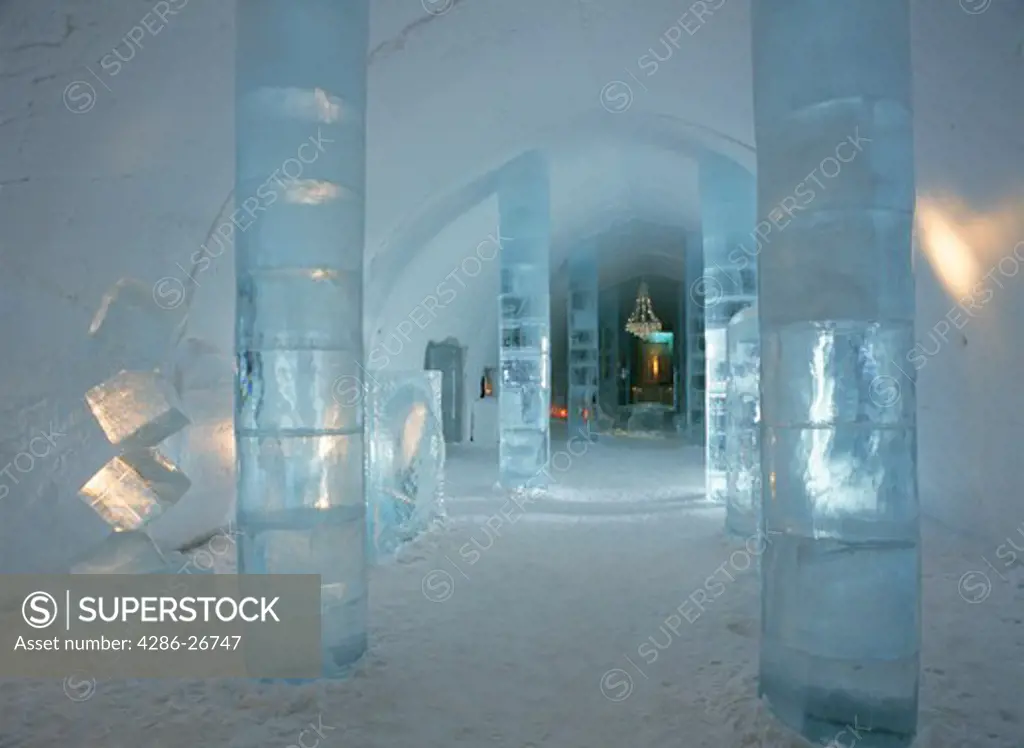 Lobby of Ice Hotel above Arctic Circle in Jukkasjarvi near Kiruna Sweden