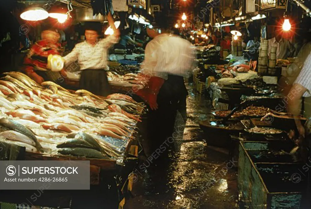 Fish market at port of Pusan in South Korea