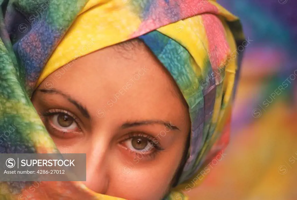 Arabian woman wearing colorful veil