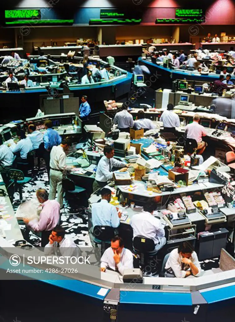 Trading activity on stock exchange floor