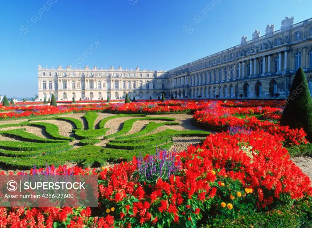 Flower gardens at Palace of Versailles near Paris