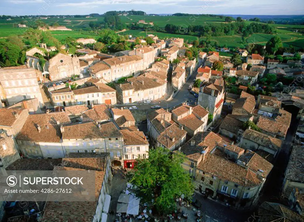 Town and vineyards of St Emilion in Gironde, Aquitaine, France