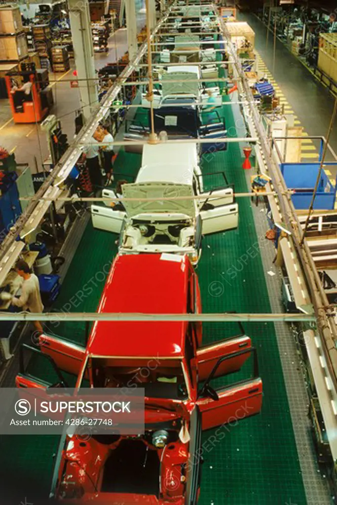 View from above trim line at Volvo Torslanda Plant near Goteborg, Sweden