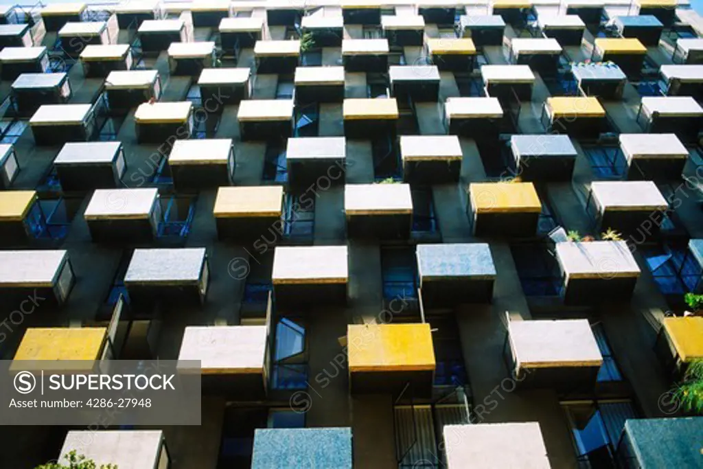 City highrise apartment balconies like human cells or boxes