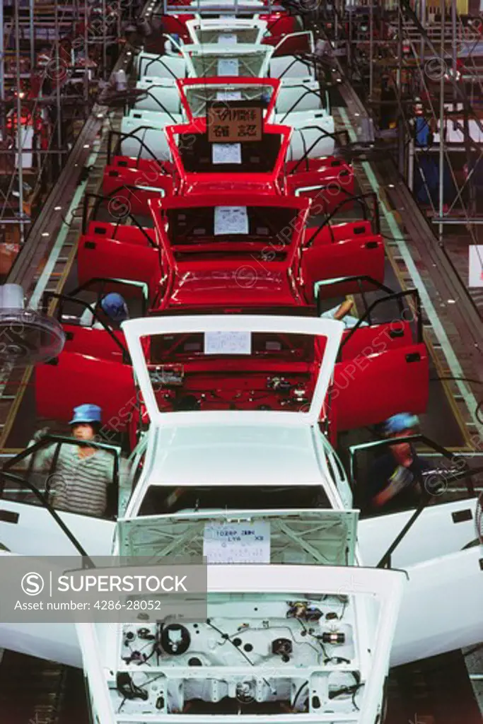 Automobile assembly and trim line at Nissan factory in Japan