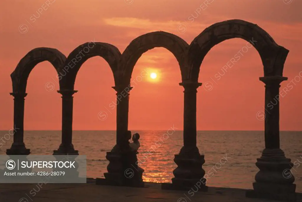 Arches at sunset along the Malecon in Puerto Vallarta Jalisco State Mexico
