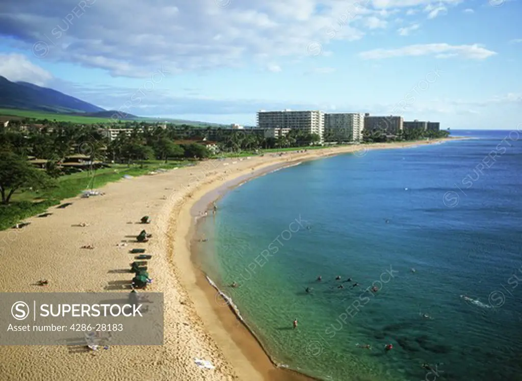 Kaanapali Beach with hotels on Island of Maui in Hawaiian Islands