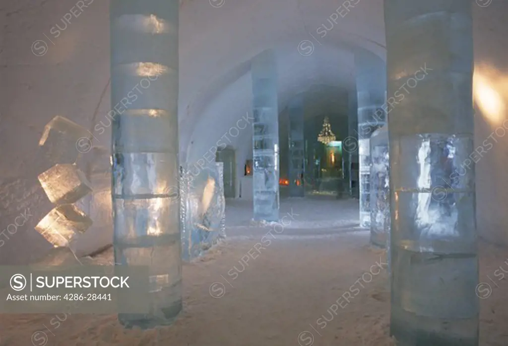 Lobby of Ice Hotel above Arctic Circle in Jukkasjarvi near Kiruna Sweden