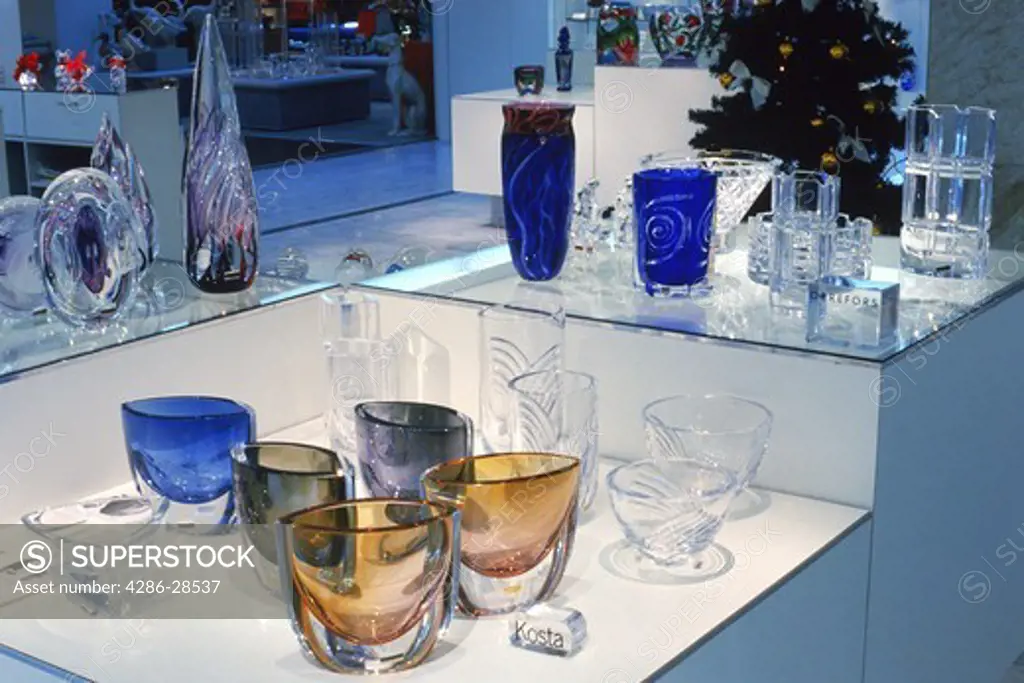 Crystal glass by Kosta Boda of Sweden in Stockholm department store