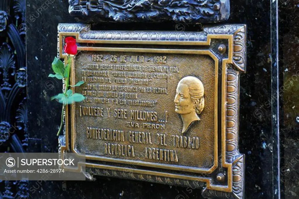 Grave site of Eva Peron or Evita in La Recoleta Cemetary in Buenos Aires