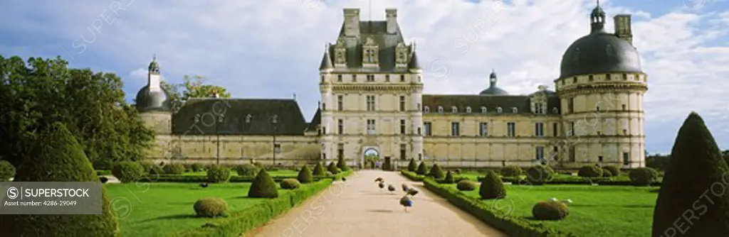 Rennaissance Chateau de Valencay with peacocks in Loire Valley of France