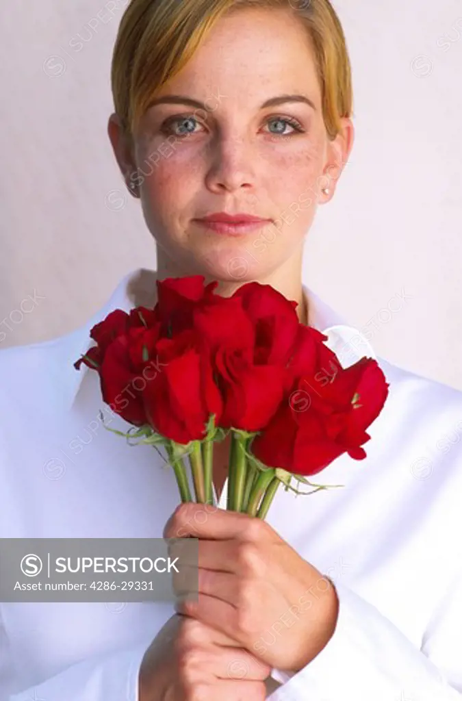 Woman with red roses