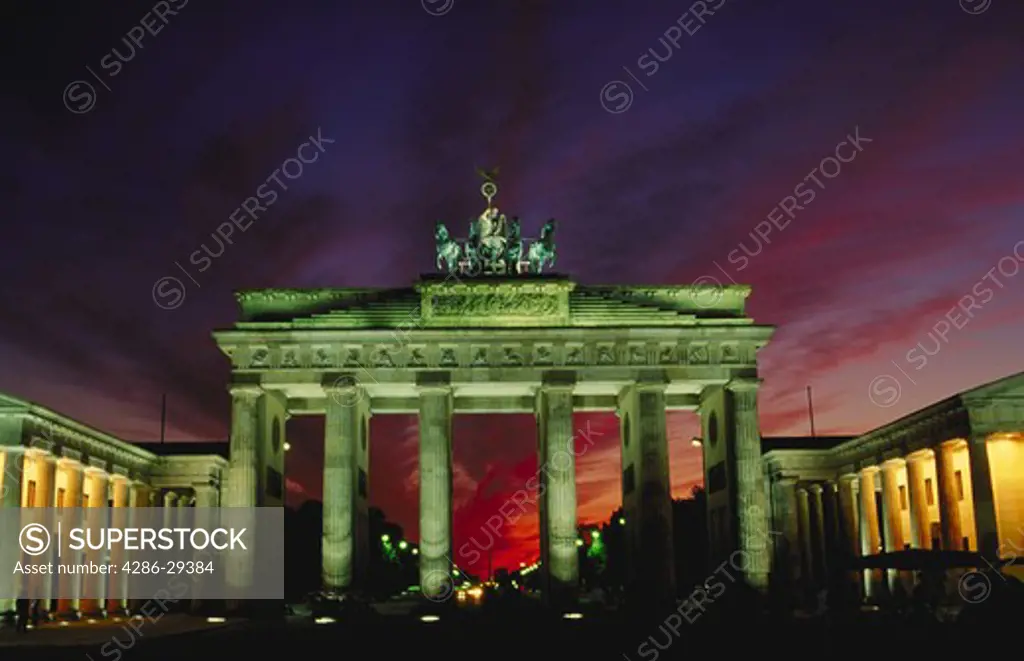 Brandenburg Gate, Berlin at sunset;  the symbol of Unified Germany.  30,000 plus total European images.