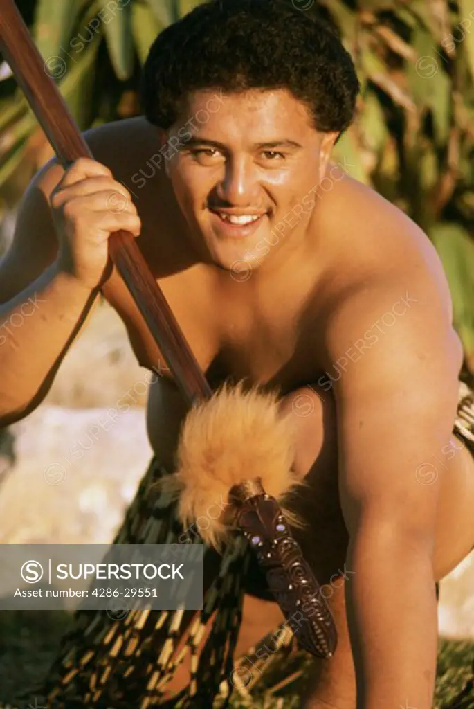 Maori warrior with spear, Rotorua, New Zealand