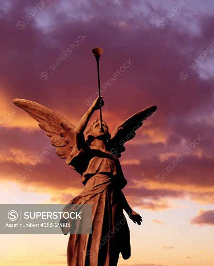 Angel statue blowing horn                              
