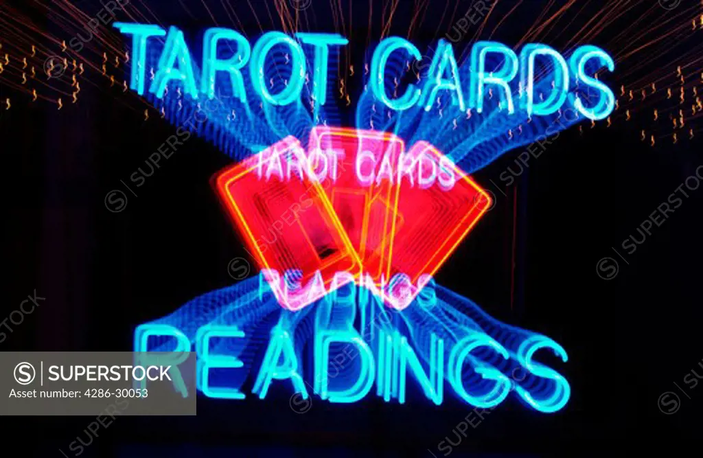 Neon tarot card readings sign
