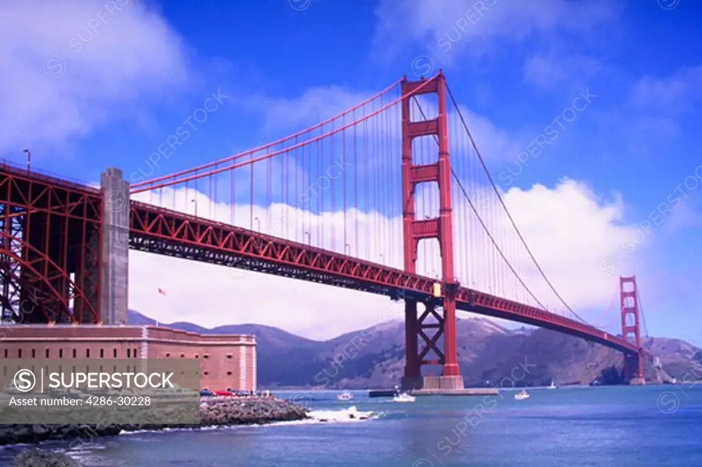 View of the Golden Gate Bridge across the San Francisco Bay from Fort Point, San Francisco, California.