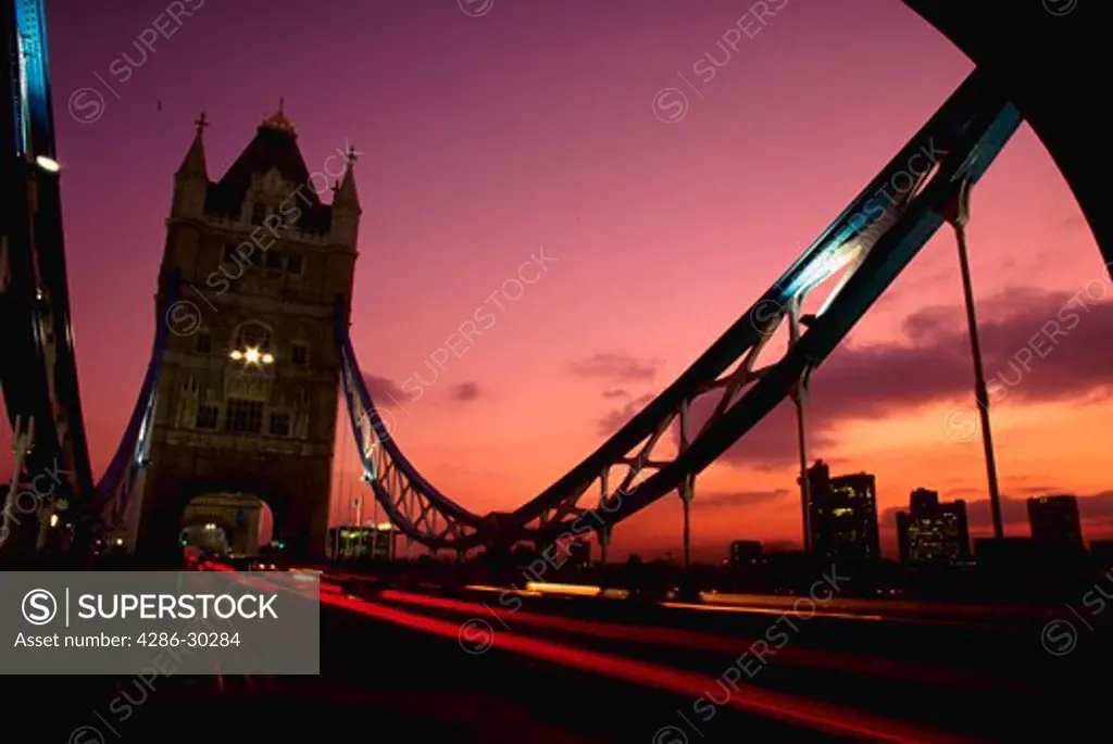 Tower Bridge at sunset, London.