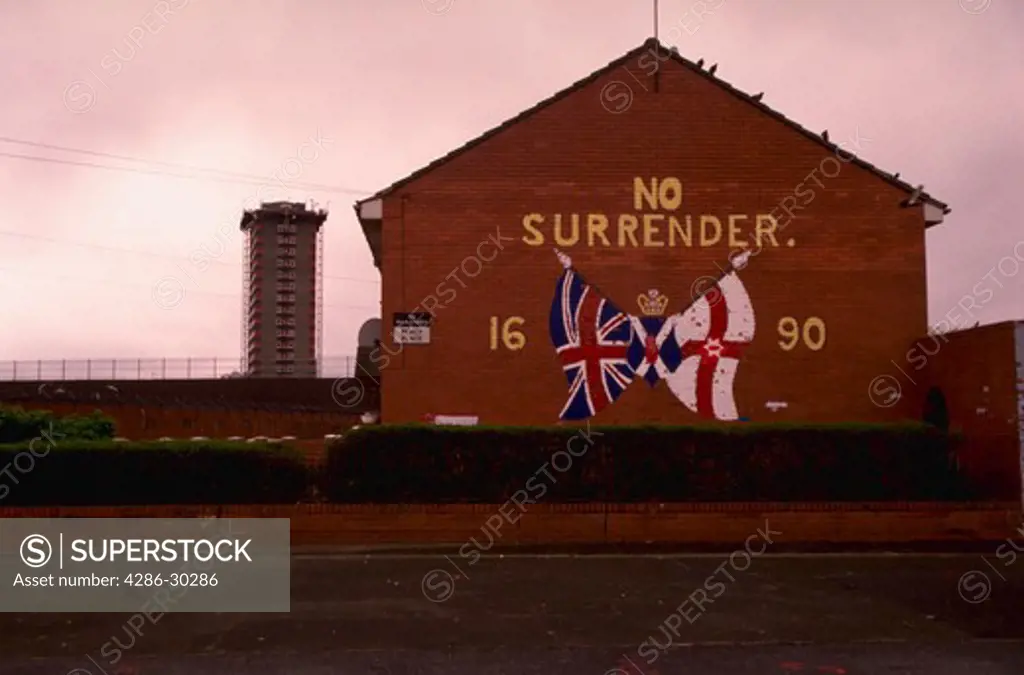 Mural on wall of apartment building in Shankill Road, Protestant West Belfast, Northern Ireland.