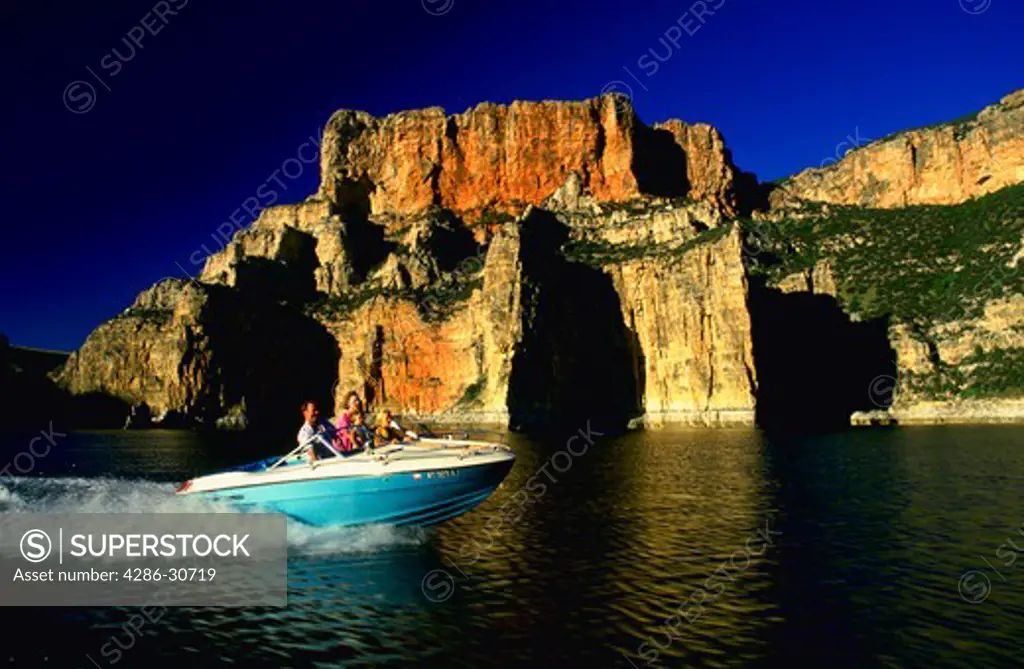 Boating in the Big Horn Canyon National Recreation Area, southeast Montana.