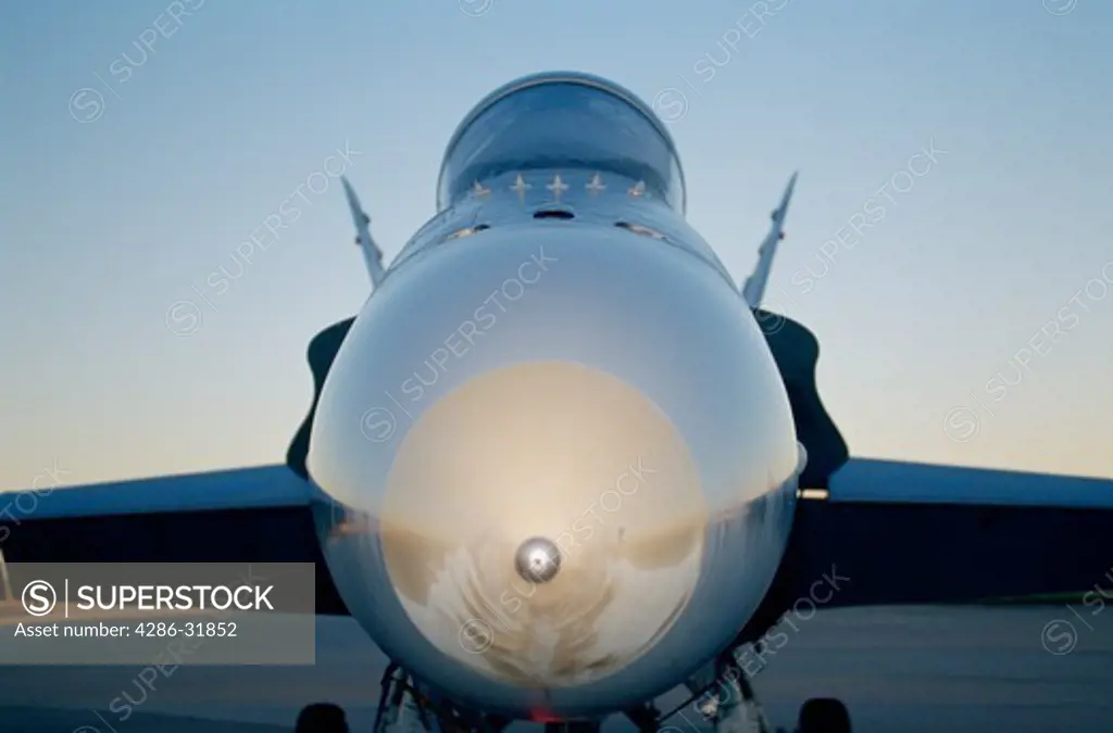 Close-up of a strike fighter military jet in Ft. Worth, TX. 