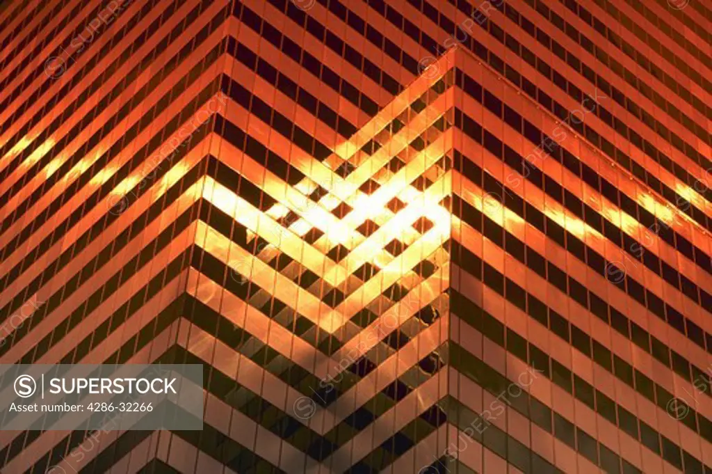 Sunset reflection on commercial building.