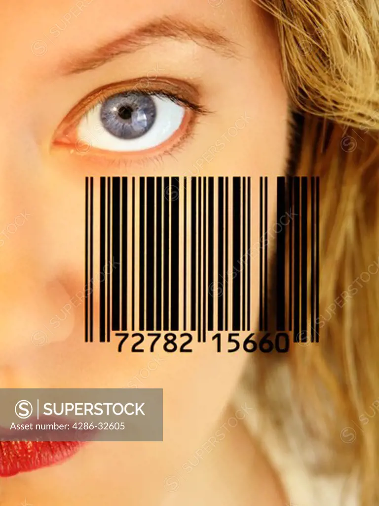Close up of woman with bar code