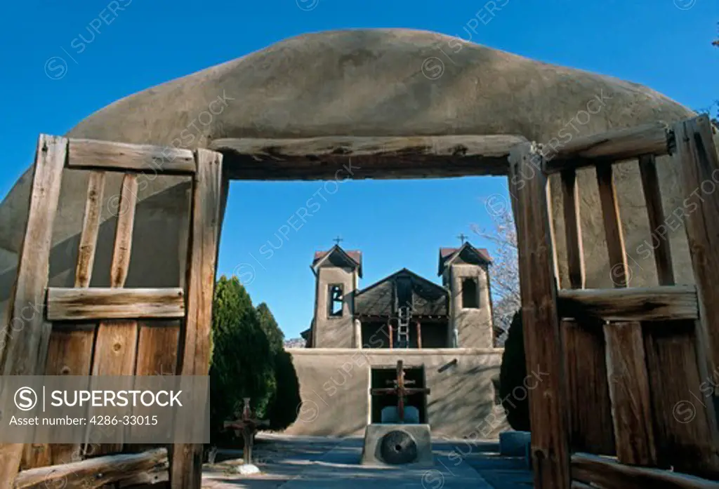 Adobe architecture of historic monastary, El Santuario De Chimayo, Chimayo, New Mexico