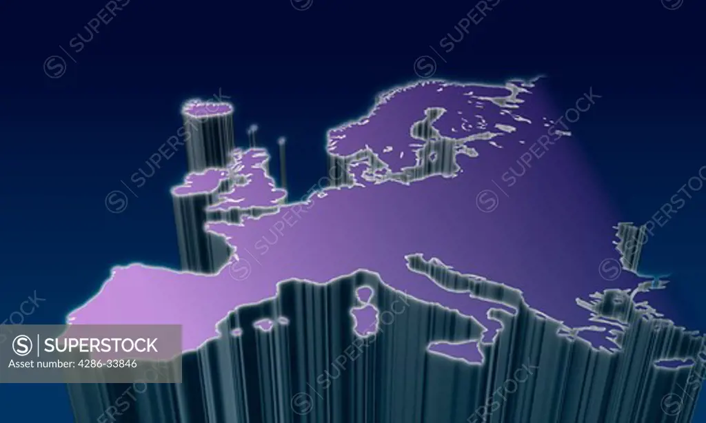 Metallic blue to purple rendition of the European continent