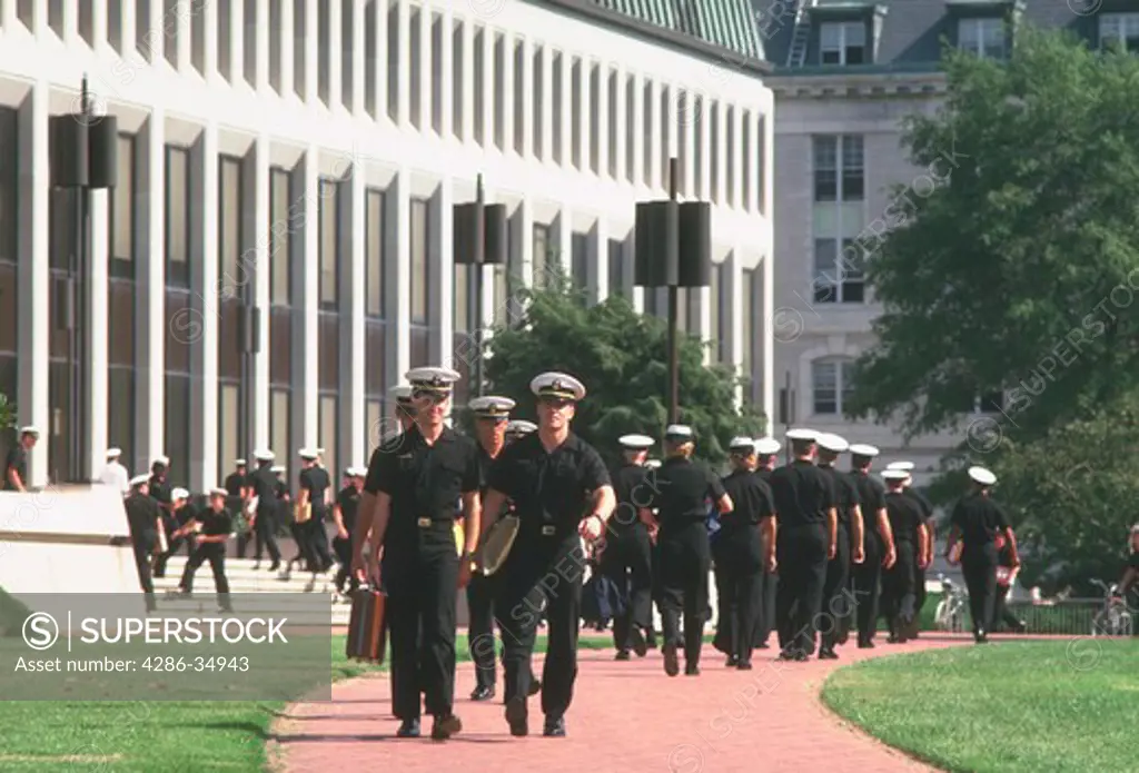Midshipmen move between classes, Naval Academy, Annapolis, Maryland.