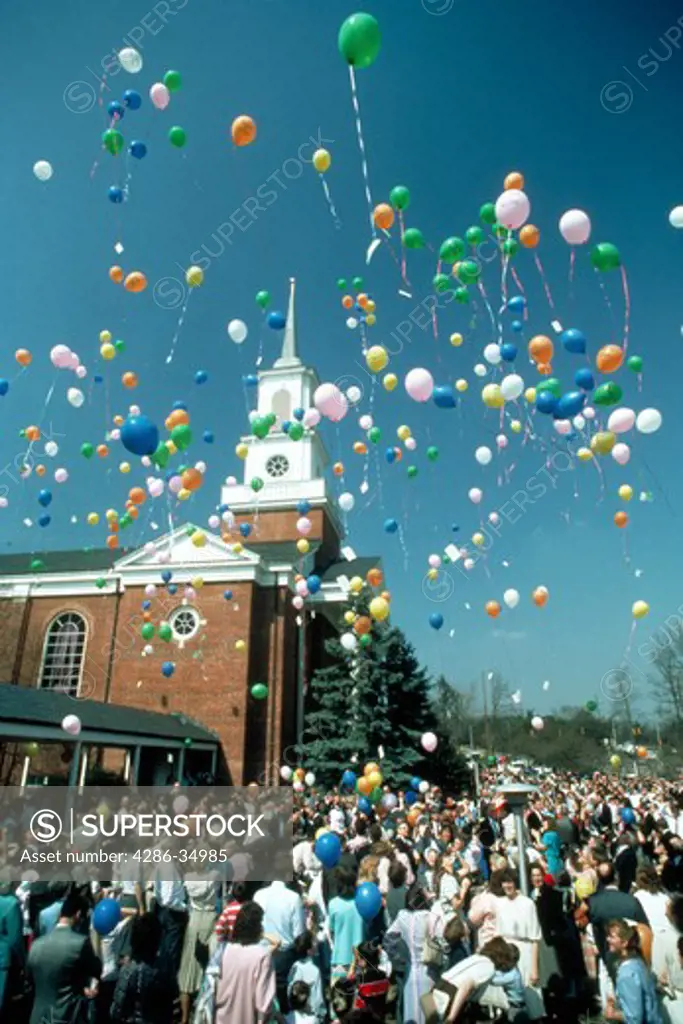 Balloon launch on Easter Sunday at Fourth Presbyterian Church, Bethesda, Maryland.