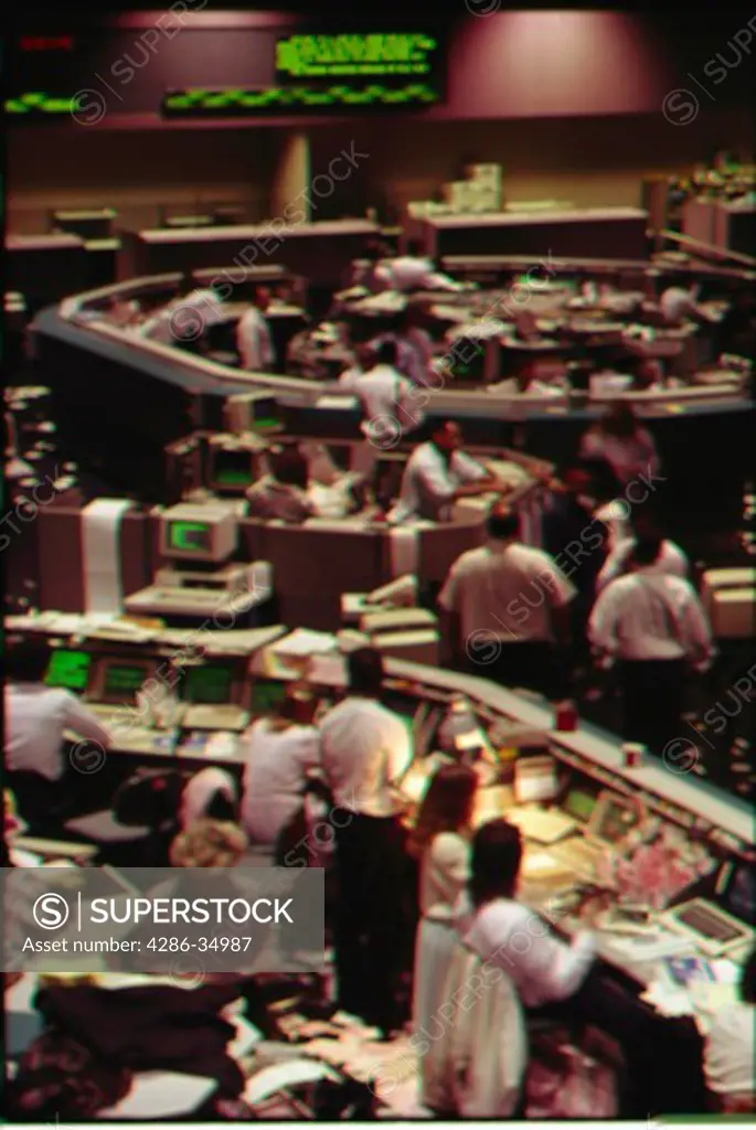 Trading floor of Pacific Stock Exchange in Los Angeles, California.