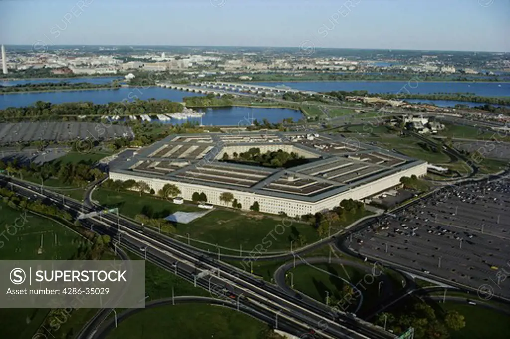 Aerial View of the Pentagon with the Potomac River in the background.  Washington, DC. - BC 33880
