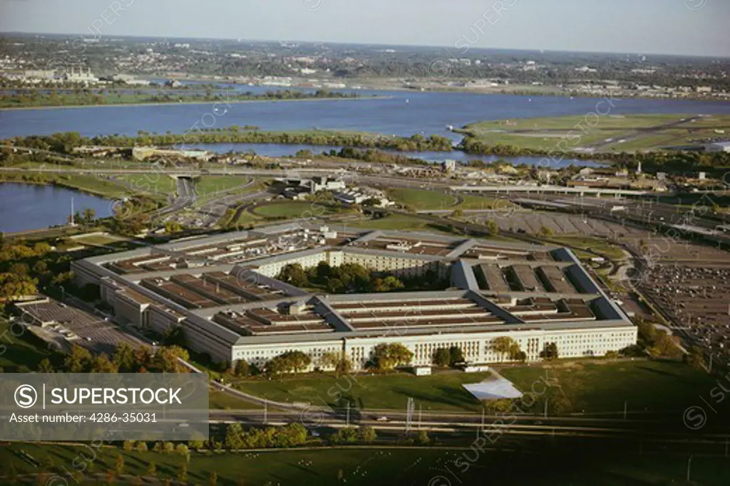 Aerial View of the Pentagon with the Potomac River in the background.  Washington, DC. - BC 12849