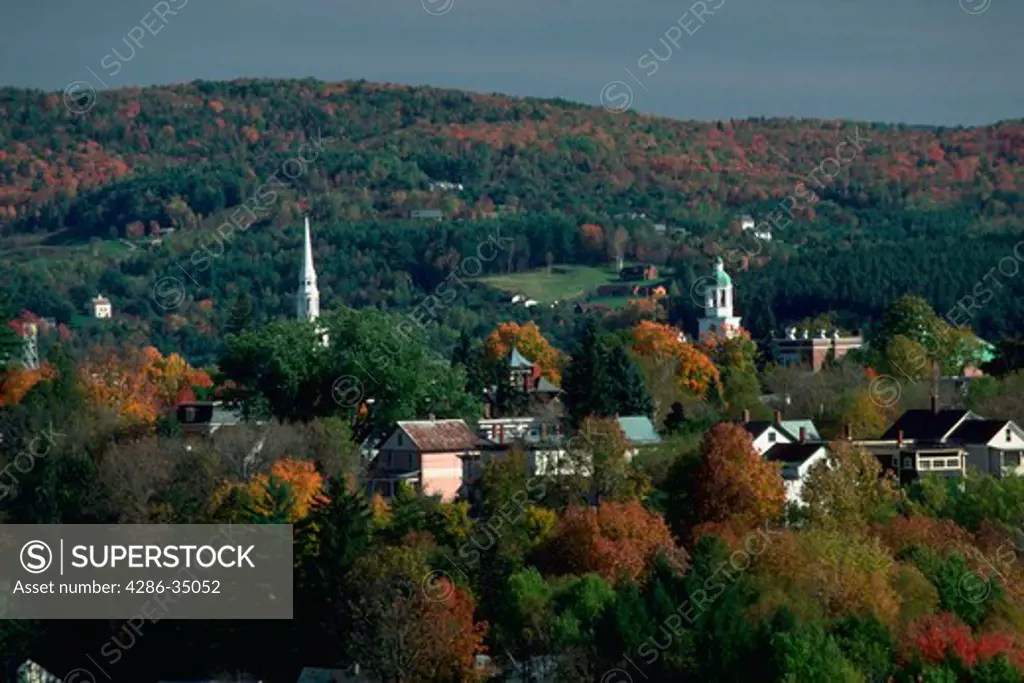 View of East Barnet, Vermont when the fall foliage is changing. - DA32684