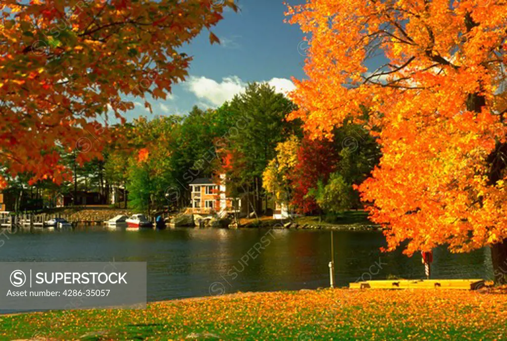 Winnisquam Lake near Laconia, New Hampshire showing fall foilage. - ED29859