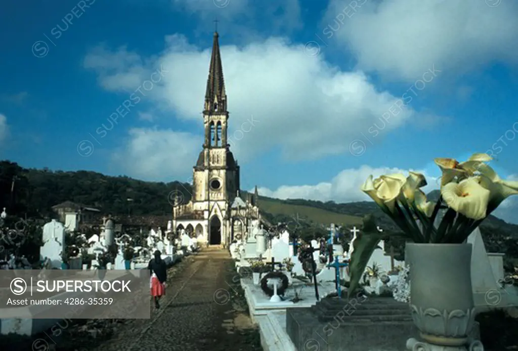 Mexico,Puebla State,church and cemetery of Cuetzalan town.