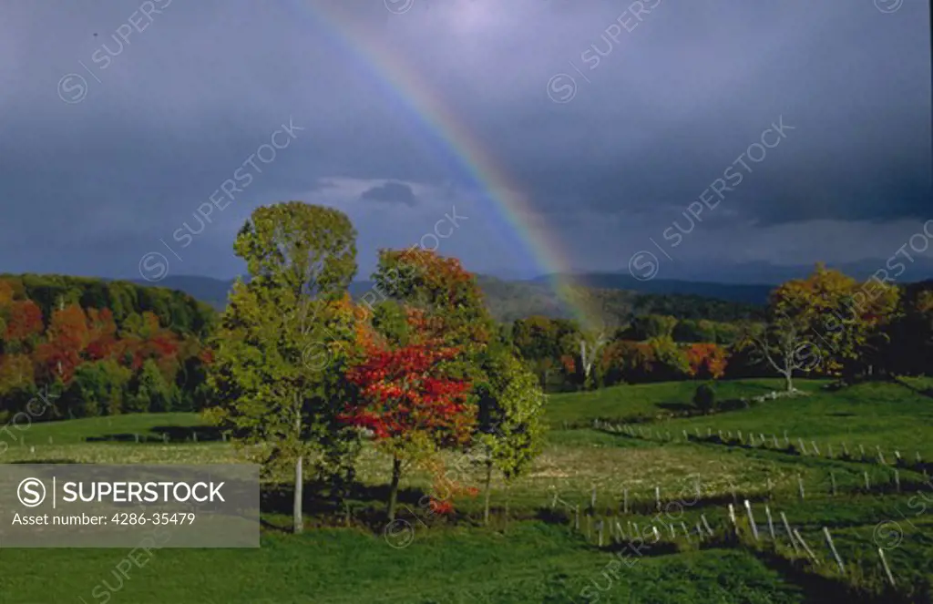 Rainbow & autumn landscape near Growton, Vermont.
