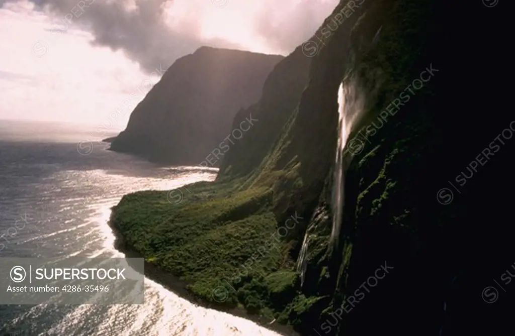 Waterfall on island of Molokai, Hawaii