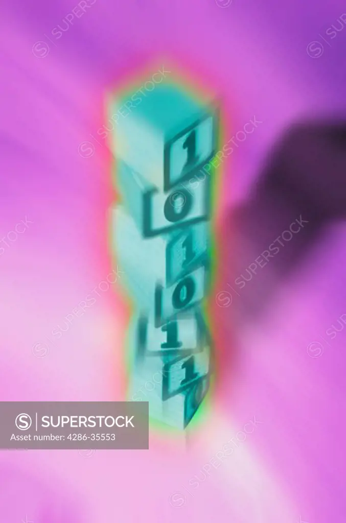 Blurred image of wooden blocks stacked on top of each other. The blocks have either the number 1 (one) or the number 0 (zero) on them.